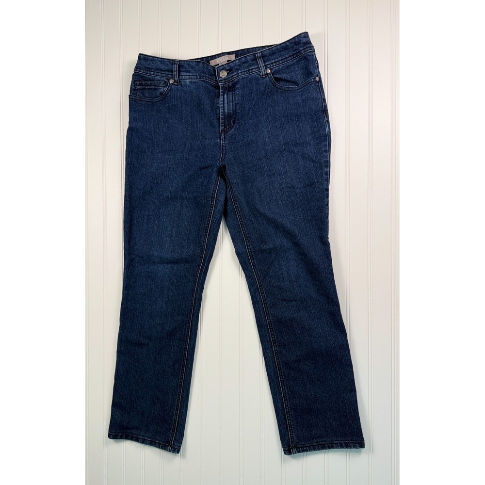 Chico's Jeans Womens Size 1.5 Regular Straight Leg Dark Wash Stretch Denim - Picture 2 of 16